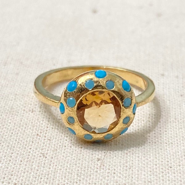 Turquoise - Citrine Vermeil 14K Or sur Sterling Silver Ring