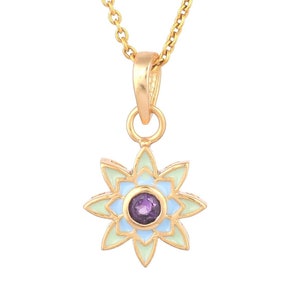 Amethyst Gold Over Brass Enameled Necklace