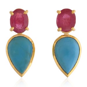 Ruby & Turquoise Vermeil Gold Over Sterling Silver Earring