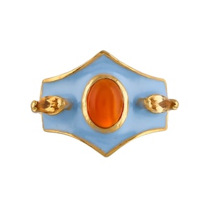 Carnelian & Citrine Gold Vermeil Over Sterling Silver Enameled Ring