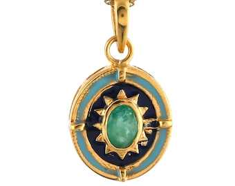 Emerald Gold Vermeil Over Sterling Silver Enameled Pendant