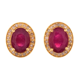 Diamond & Ruby Gold Vermeil Over Sterling Silver Stud Earring