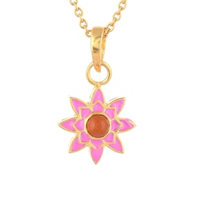Carnelian Gold Over Brass Enameled Necklace