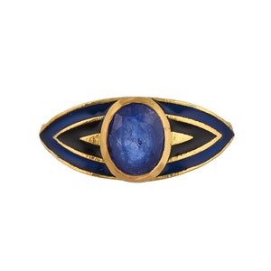 Blue Sapphire Gold Vermeil Over Sterling Silver Art Deco Enameled Ring