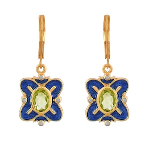 Peridot & Pearl Gold Over Brass Enameled Earring