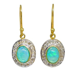 Rose Cut Diamond & Green Opal Sterling Silver Earring
