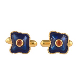 Ruby 14K Gold Plated Brass Art Deco Enameled Cuff links