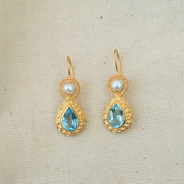 Topaz & Pearl Vermeil 14K Gold Over Sterling Silver Earring