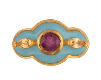 Ruby & Citrine Gold Vermeil Over Sterling Silver Enameled Ring