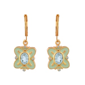 Topaz & Pearl Gold Over Brass Enameled Earring