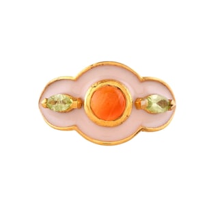 Carnelian & Peridot 14K Gold Vermeil Over Sterling Silver Art Deco Enameled Ring