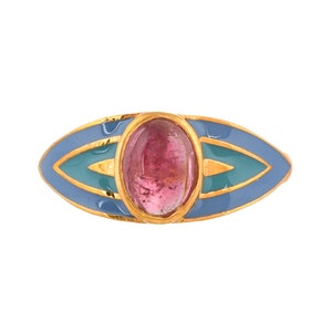 Pink Tourmaline Gold Vermeil Over Sterling Silver Enameled Ring