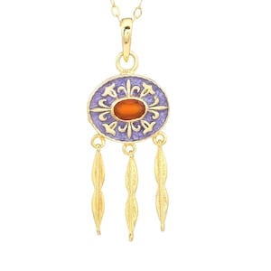 Carnelian Gold Over Brass Enameled Necklace