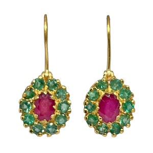 Ruby & Emerald Gold Vermeil Over Sterling Silver Earring