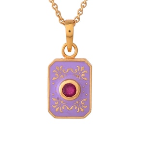 Ruby Gold Vermeil Over Sterling Silver Enameled Pendant