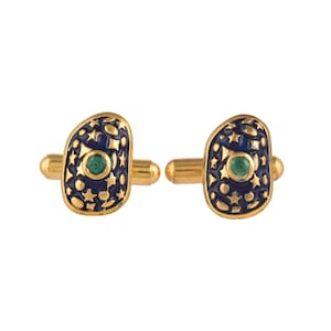 Emerald 14K Gold Plated Art Deco Enameled Cufflinks