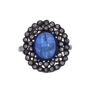 Diamond & Kyanite Oxidized Sterling Silver Ring