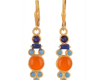 Carnelian, Turquoise & Lapis Lazuli Gold Vermeil Over Sterling Silver Earring