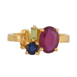 Ruby, Blue Sapphire, Citrine & Peridot Gold Vermeil Over Sterling Silver Ring