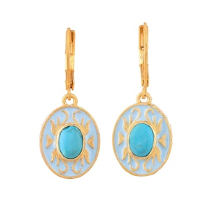 Turquoise Gold Over Brass Enameled Earring