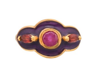 Ruby & Garnet Gold Vermeil Over Sterling Silver Enameled Ring