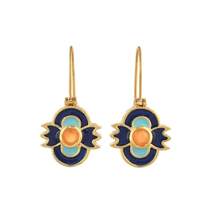Carnelian Cabochon 14K Gold Vermeil Over Sterling Silver Enameled Earring