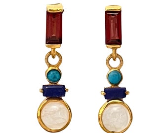 Garnet, Moonstone, Lapis & Turquoise 14K Gold Vermeil Over Sterling Silver Earring