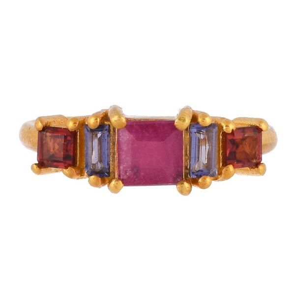 Ruby, Iolite & Garnet Gold Vermeil Over Sterling Silver Ring