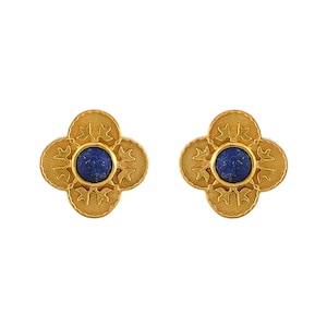 Lapis Lazuli Gold Over Brass Stud Earring