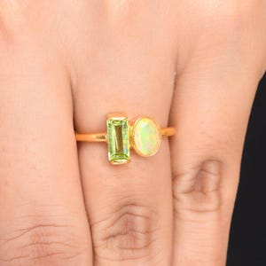 Opal Peridot Toi Et Moi Ring | Gold Vermeil Sterling Silver Bezel Bezel Multi Gemstones