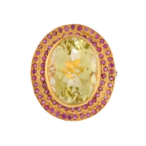 Lemon Topaz & Ruby Gold Vermeil Over Sterling Silver Ring