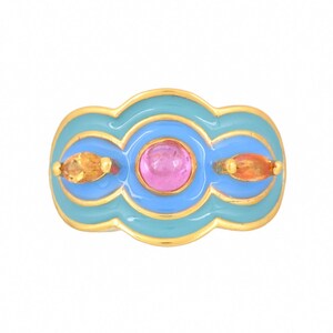 Anello in argento sterling smaltato con tormalina rosa e citrino in oro vermeil