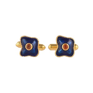 Gemelli in smalto blu rubino / Design organico a forma libera placcato oro / Regalo per la pietra portafortuna di luglio