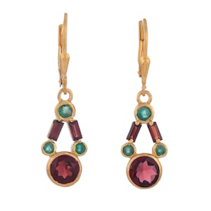 Garnet & Emerald Gold Vermeil Over Sterling Silver Earring