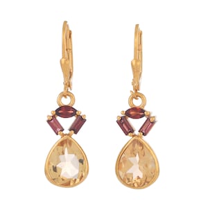 Garnet & Citrine Gold Vermeil Over Sterling Silver Earring