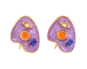 Karneol, Lapis Lazuli & Citrin Gold Vermeil über Sterling Silber Emaille Ohrstecker