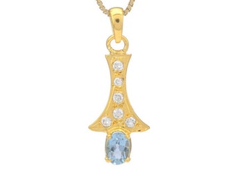 Blue Topaz Cubic Zirconia Pendant | Gold Vermeil  |Geometric  |Art Deco | No Chain Included