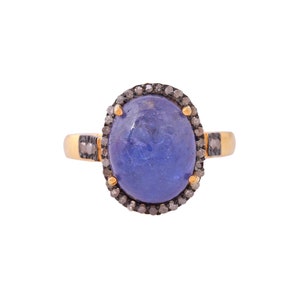 Blue Sapphire & Diamond Gold Vermeil Over Sterling Silver With Oxidization Ring