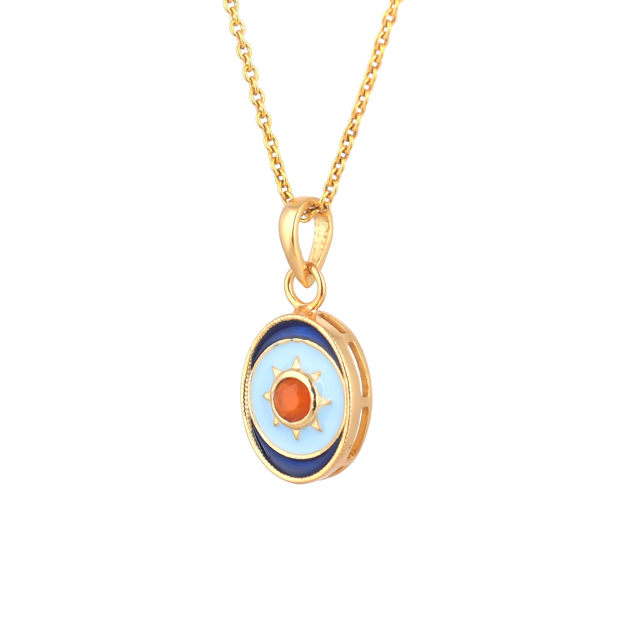 Collier Artisanal En Laiton Et Cornaline - Pierre Naturelle Marron - Bijou Occasion
