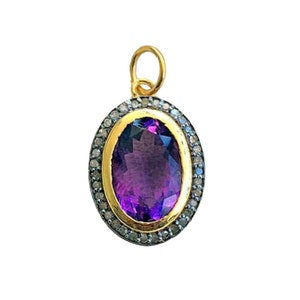 Amethyst & Diamond Sterling Silver Pendant