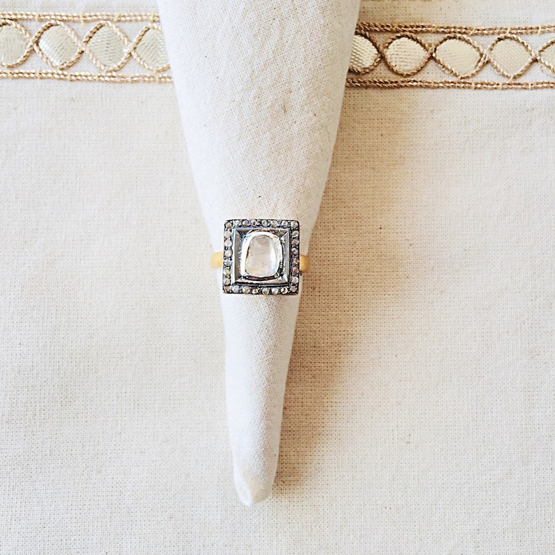 Rose Cut Diamond Oxidized Sterling Silver Ring