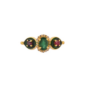 Diamond, Emerald, Blue Sapphire & Ruby Gold Vermeil Over Sterling Silver Enameled Ring