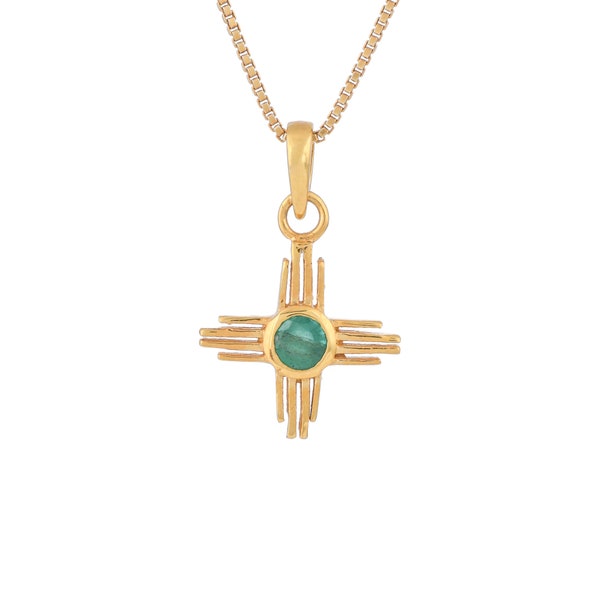 Emerald 14K Gold Vermeil Over Sterling Silver New Mexico Symbol Zia Sun Pendant
