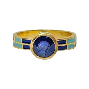 Blue Sapphire  14K Gold Vermeil Over Sterling Silver Enameled Ring