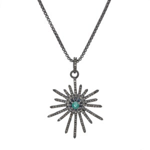 Diamond & Emerald Oxidized 925 Sterling Silver Pendant