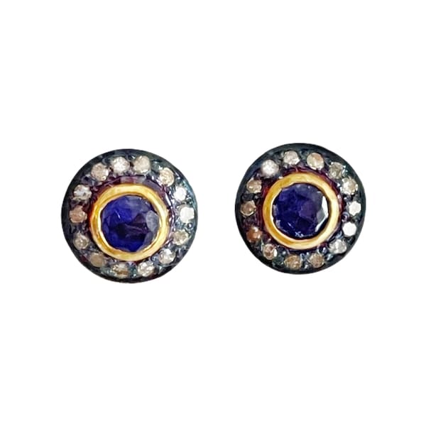 Sapphire & Diamond Sterling Silver Stud Earring
