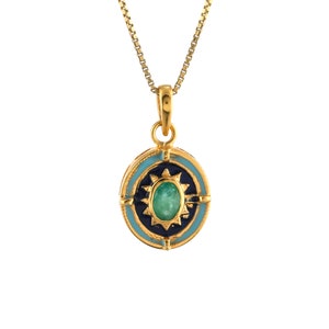 Emerald 14K Gold Vermeil Over Sterling Silver Enameled Pendant