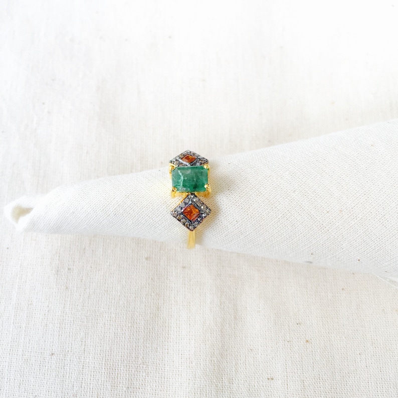 Diamond Emerald /& Sapphire Gold Over Sterling Silver Ring