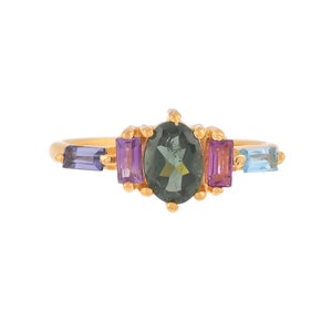 GreenTourmaline, Topaz, Amethyst & Iolite 14K Gold Vermeil Over Sterling Silver Ring