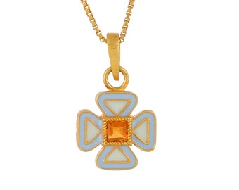 Citrine 14K Vermeil d’or au-dessus du pendentif écrémé d’argent sterling